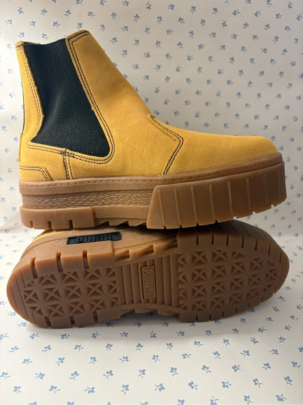 Puma Men’s Chukka Chelsea Boots in Mustard Yellow Suede